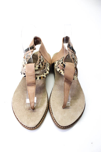 Matisse Womens Brown Studded Mixed Print T-strap Zip Flat Sandals Shoes Size 7M