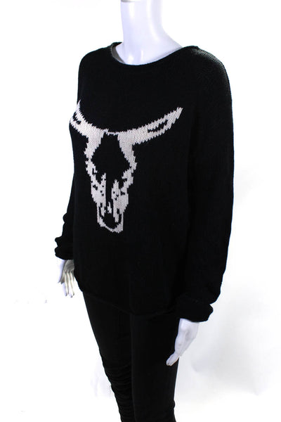 Townsen Womens Tight-Knit Deer Picture Long Sleeve Pullover Sweater Black Size S