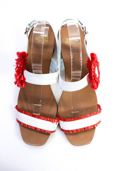 Frances Valentine Women's Leather Open Toe Fringe Buckle Sandals White Size 9