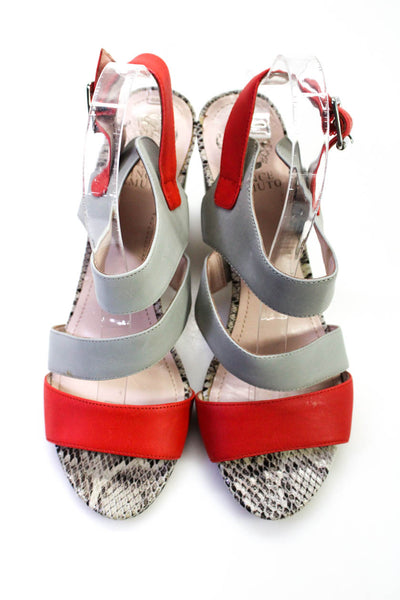 Vince Camuto Women's Colorblock Snakeskin Print Strappy Heels Red/Gray Size 9.5