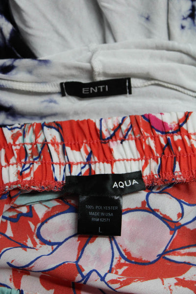 Enti Aqua Womens Tie Dyed Shirt Floral Jumpsuit White Red Blue Size Large Lot 2