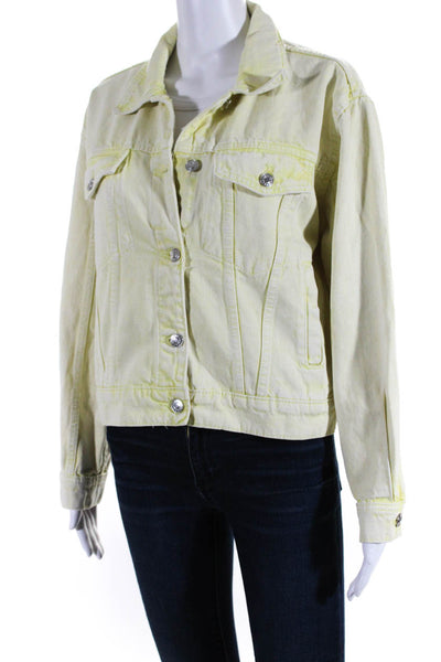 MNG Womens Button Front Long Sleeve Collared Jean Jacket Yellow Size Medium