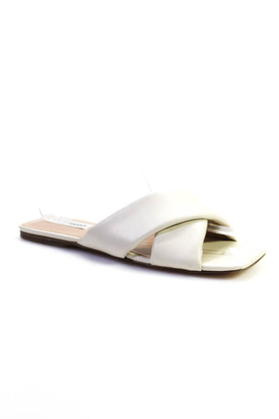 Steve Madden Womens Cross Strap Slide Marshal Sandals Beige Leather Size 9.5