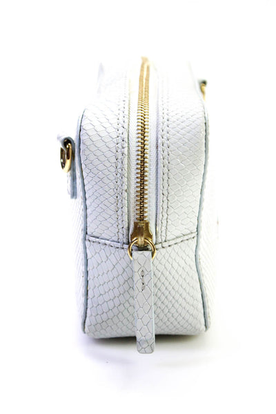 Frances Valentine Womens Striped Strap Snake Embossed Crossbody Handbag White