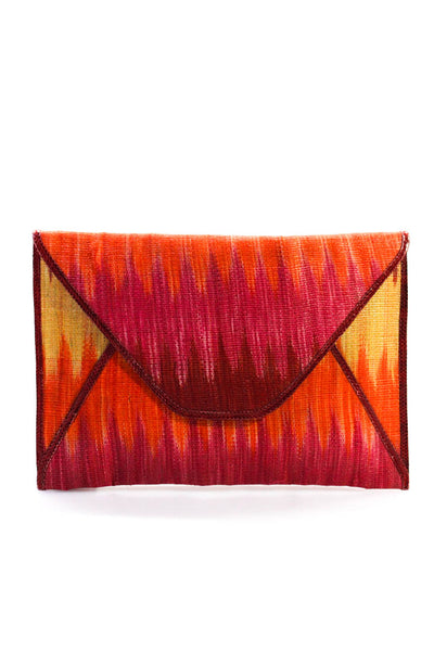 Flip + Inna Womens Raffia Ombre Print Envelope Clutch Handbag Pink Brown Orange