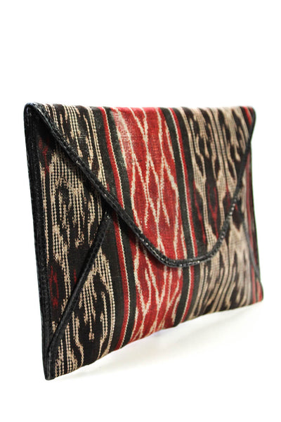 Flip + Inna Womens Raffia Ikat Print Envelope Clutch Handbag Black White Red