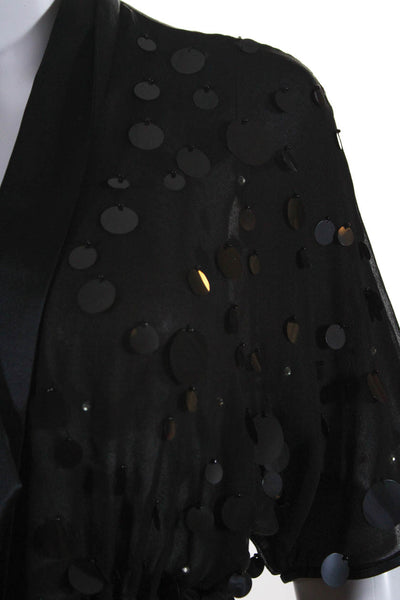 Nanette Lepore Womens Silk Sheer Paillettes Wrap Blouse Top Black Size XS