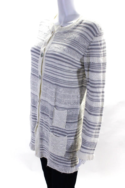 Paolo Rodesco Womens Striped Textured Button Down Cardigan Sweater White Size 44