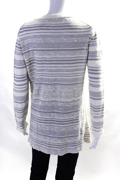 Paolo Rodesco Womens Striped Textured Button Down Cardigan Sweater White Size 44