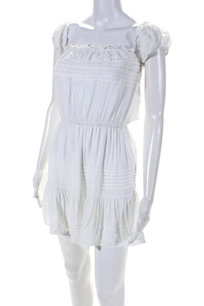 Auguste Womens Off Shoulder Ruffled Pleated A Line Short Dress White Size 4