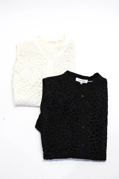 Calvin Klein Womens Crochet Tank Tops White Black Size Small Lot 2