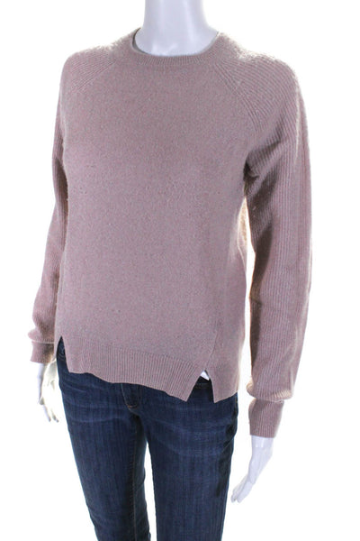 Whistles Womens Cashmere Long Sleeve Round Neck Ribbed Sweater Pink Size XS
