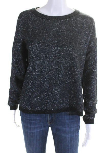 Scotch And Soda Womens Glitter Textured Long Sleeve Ribbed Sweater Black Size 1