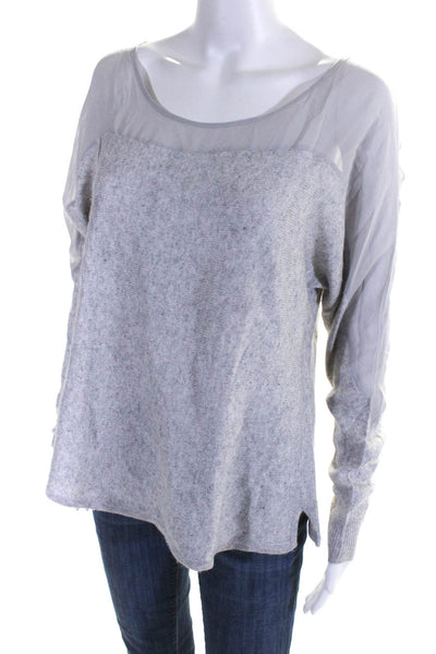 Madison Marcus Womens Silk Patchwork Long Sleeve Pullover Sweater Gray Size M