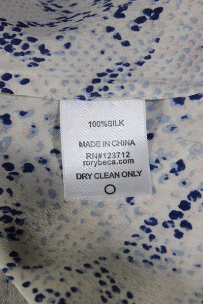 Rory Beca Womens Snakeskin Print Long Sleeved Silk Blouse Cream Pink Blue Size M