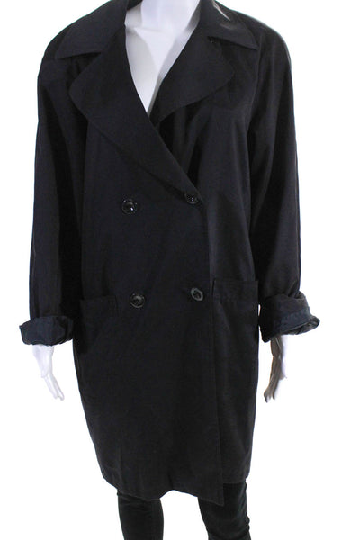 Cinzia Rocca Womens Double Breasted Long Trench Coat Jacket Black Size 44