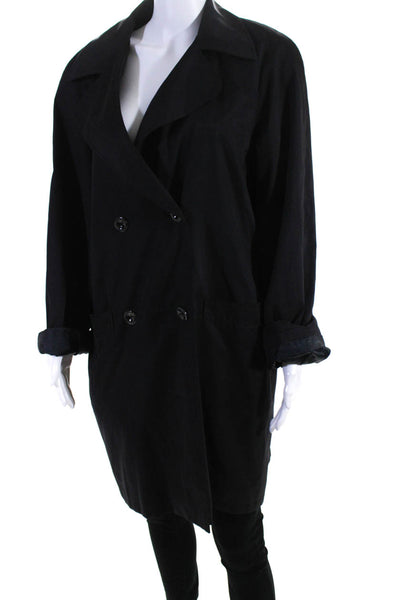 Cinzia Rocca Womens Double Breasted Long Trench Coat Jacket Black Size 44