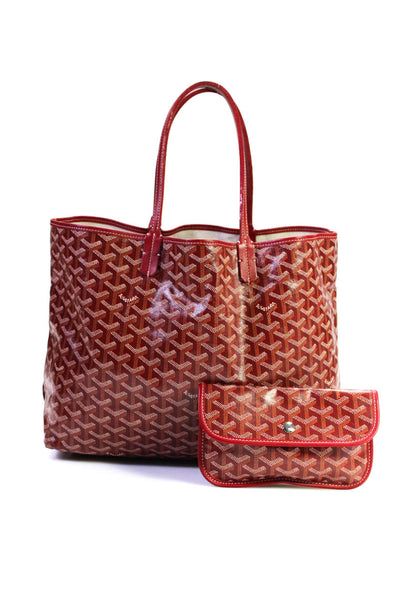 Goyard Womens Goyardine Artois MM Coated Canvas Leather Trim Tote Handbag Red