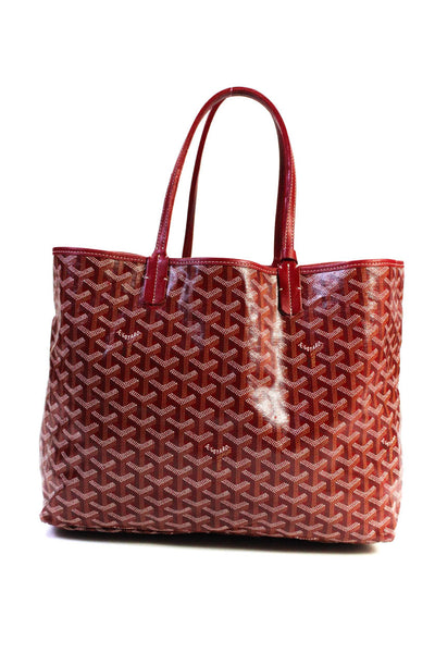 Goyard Womens Goyardine Artois MM Coated Canvas Leather Trim Tote Handbag Red