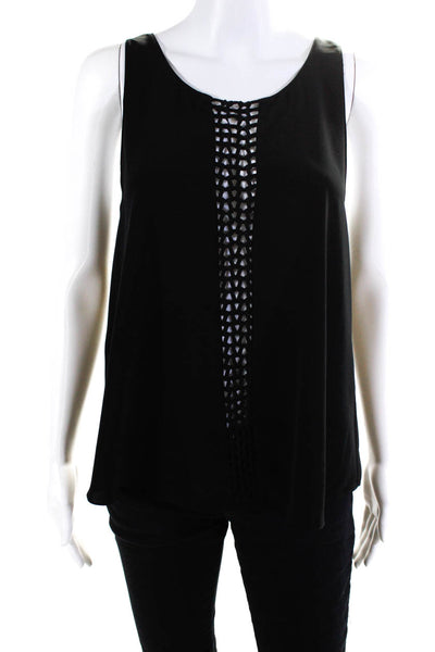 Rory Beca Womens Round Neck Open Woven Sleeveless Tank Top Blouse Black Size M