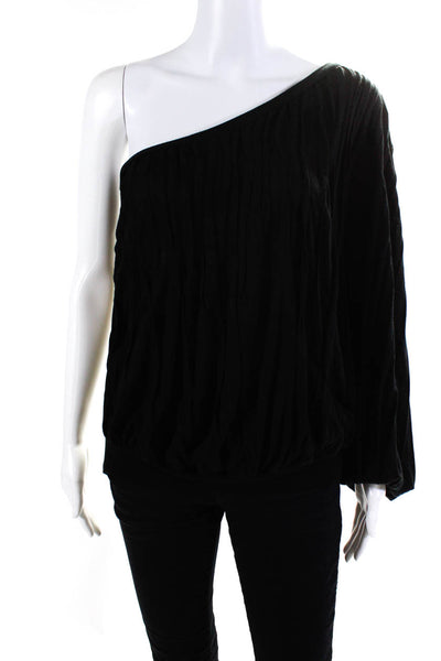 Robert Rodriguez Womens Pleated One Shoulder Long Sleeved Blouse Black Size S