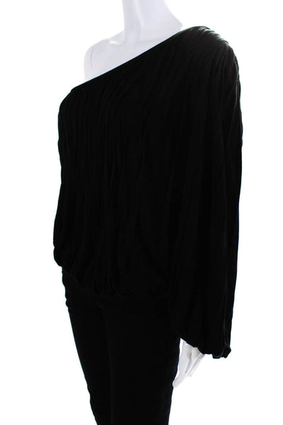 Robert Rodriguez Womens Pleated One Shoulder Long Sleeved Blouse Black Size S