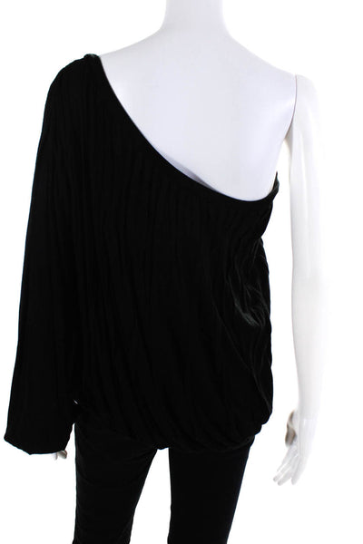 Robert Rodriguez Womens Pleated One Shoulder Long Sleeved Blouse Black Size S