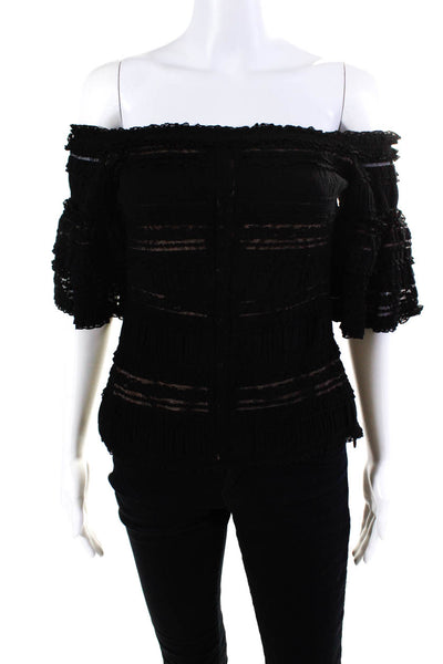 Cinq A Sept Womens Ruffled Lace Off Shoulder Half Sleeved Blouse Black Size M