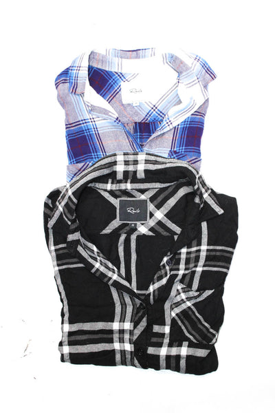Rails Womens Button Front Collared Plaid Shirts Black Blue White Size XS Lot 2