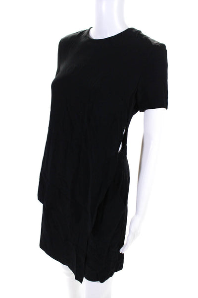 ALC Womens Back Zip Short Sleeve Cut Out Layered Dress Black Size 4