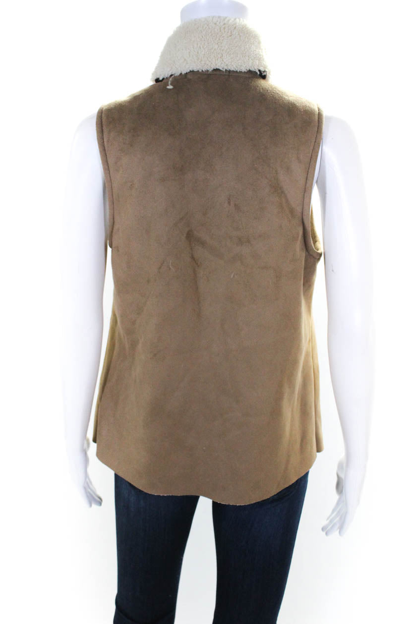 Lauren Ralph Lauren Womens Faux Shearling Waterfall Vest Brown Ivory S -  Shop Linda's Stuff