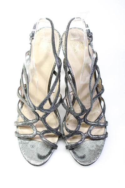 Joan & David Womens Metallic Snake Embossed Strappy Sandals Silver Tone Size 9.5