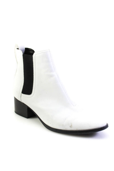 Rag & Bone Womens Leather Stretch Inset Ankle Boots White Black Size 38.5 8.5