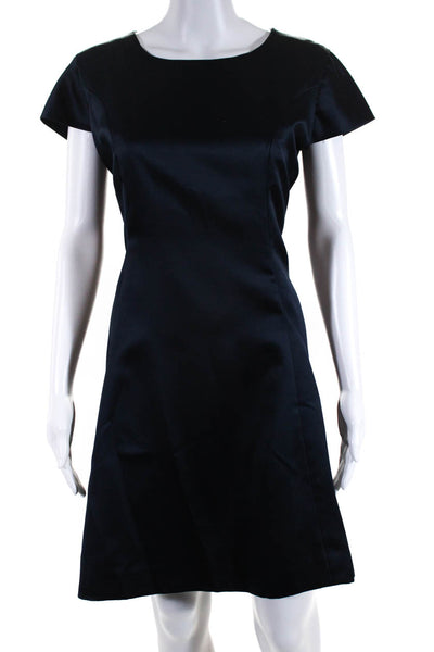 Elena Do Vale Couture Womens Back Zip Short Sleeve A-Line Dress Navy Size M