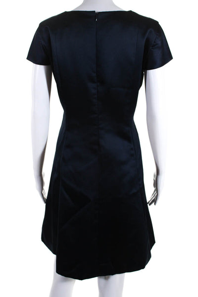 Elena Do Vale Couture Womens Back Zip Short Sleeve A-Line Dress Navy Size M