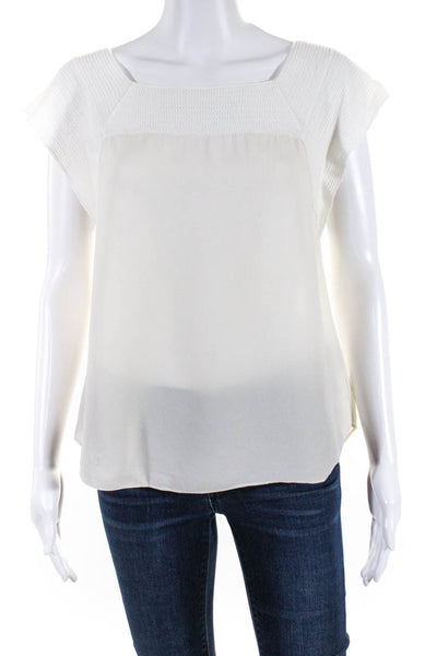 A.L.C. Women's Short Sleeve Textured Square neck Blouse Beige White Size S