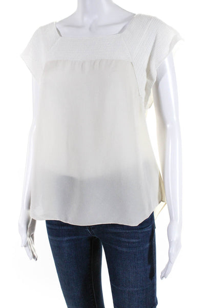 A.L.C. Women's Short Sleeve Textured Square neck Blouse Beige White Size S