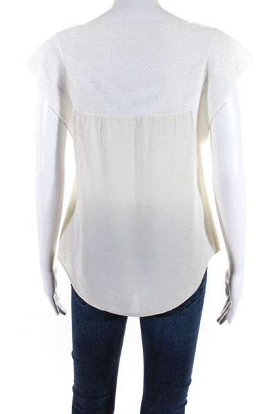 A.L.C. Women's Short Sleeve Textured Square neck Blouse Beige White Size S