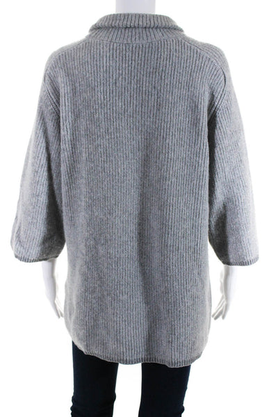 Peserico Womens 3/4 Sleeve Turtleneck Metallic Ribbed Knit Sweater Gray IT 42