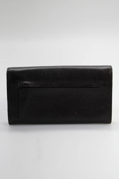 Designer Womens Long Bifold Flap Leather Wallet Dark Brown