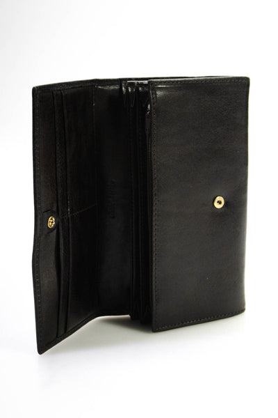Designer Womens Long Bifold Flap Leather Wallet Dark Brown