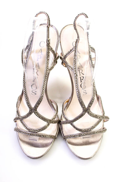 Caparros Womens Stiletto Rhinestone Strappy Sandals Silver Tone Leather Size 8.5