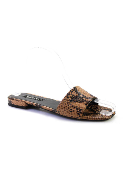 Senso Womens Snakeskin Printed Single Strap Slide Sandals Brown Leather Size 36
