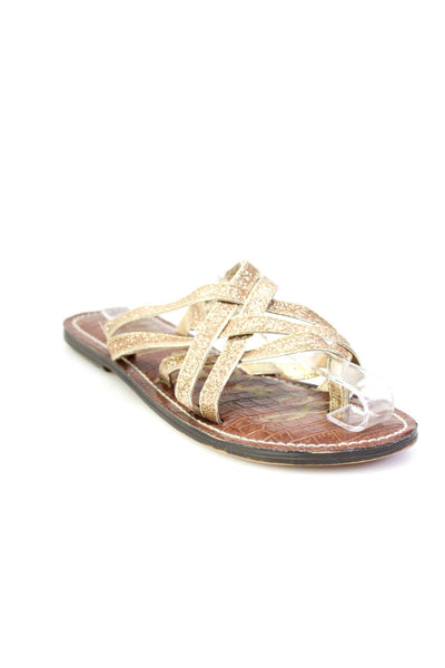 Sam Edelman Womens Criss Cross Strap Georgette Glitter Flat Sandals Beige Size 5