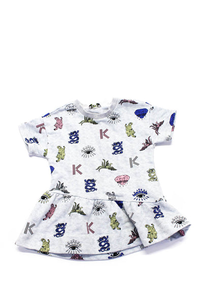 Kenzo Kids Girls Printed Short Sleeve A Line Crewneck Dress Gray Size 3A
