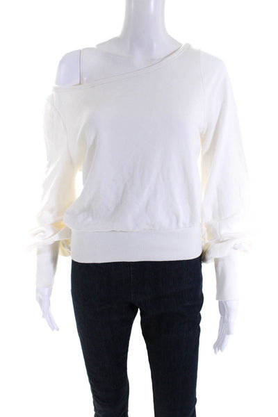 Intermix Womens Long Sleeve Scoop Neck Ribbed Trim Sweatshirt White Size Petite