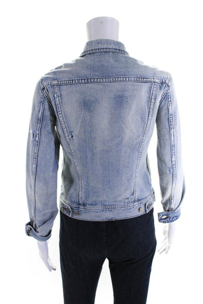 J Crew Indigo Womens Cotton Light Wash Buttoned Darted Denim Jacket Blue Size XS