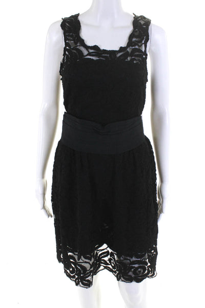 BB Dakota Women's Sleeveless Lace Belted A-line Dress Black Size 6