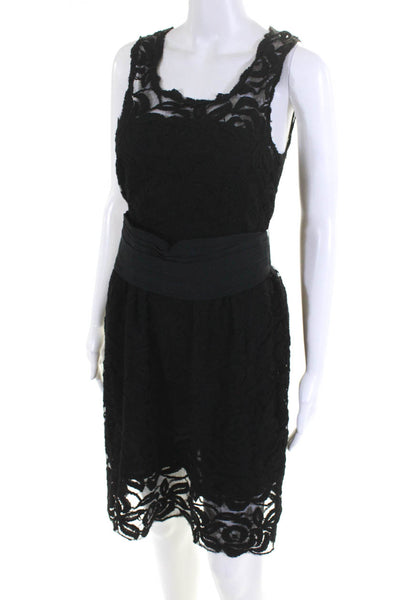 BB Dakota Women's Sleeveless Lace Belted A-line Dress Black Size 6