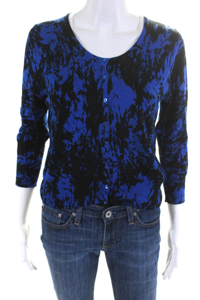 Vivienne Tam Women's Abstract Print Button Down Cardigan Sweater Blue Size M